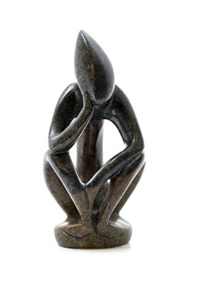 Stenen beeld denker abstract 1 denkend persoon, 10 cm hoog, groen