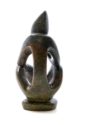 Stenen beeld denker abstract 1 denkend persoon, 10 cm hoog, groen