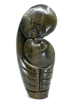 Stenen beeld kissing lover 2 personen, 23 cm hoog, groen