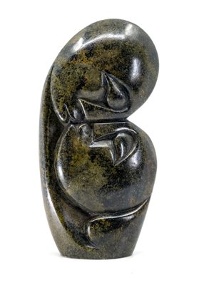 Stenen beeld kissing lover 2 personen, 16 cm hoog, groen