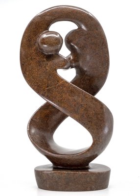 Stenen beeld twisted familie lover twee personen 26 cm hoog, bruin