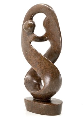 Stenen beeld twisted familie lover twee personen 26 cm hoog, bruin