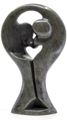 Stenen beeld standing lover familie twee personen 15 cm hoog, groen