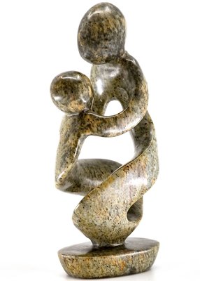 Stenen beeld moeder en kind 17 cm hoog, groen