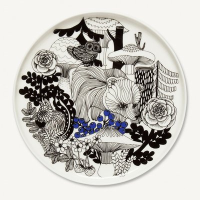 Marimekko servies Oiva klein bord wit/zwart 100 years Finland 20 cm 068605-195
