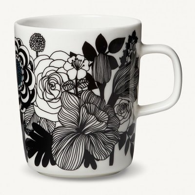 Marimekko servies Oiva beker wit/zwart/d. blauw 100 Years Finland 2,5 dl 0686423-197