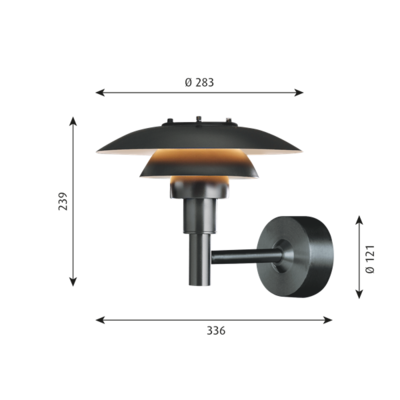 Louis Poulsen buitenlamp PH3-2½ wandlamp zwart