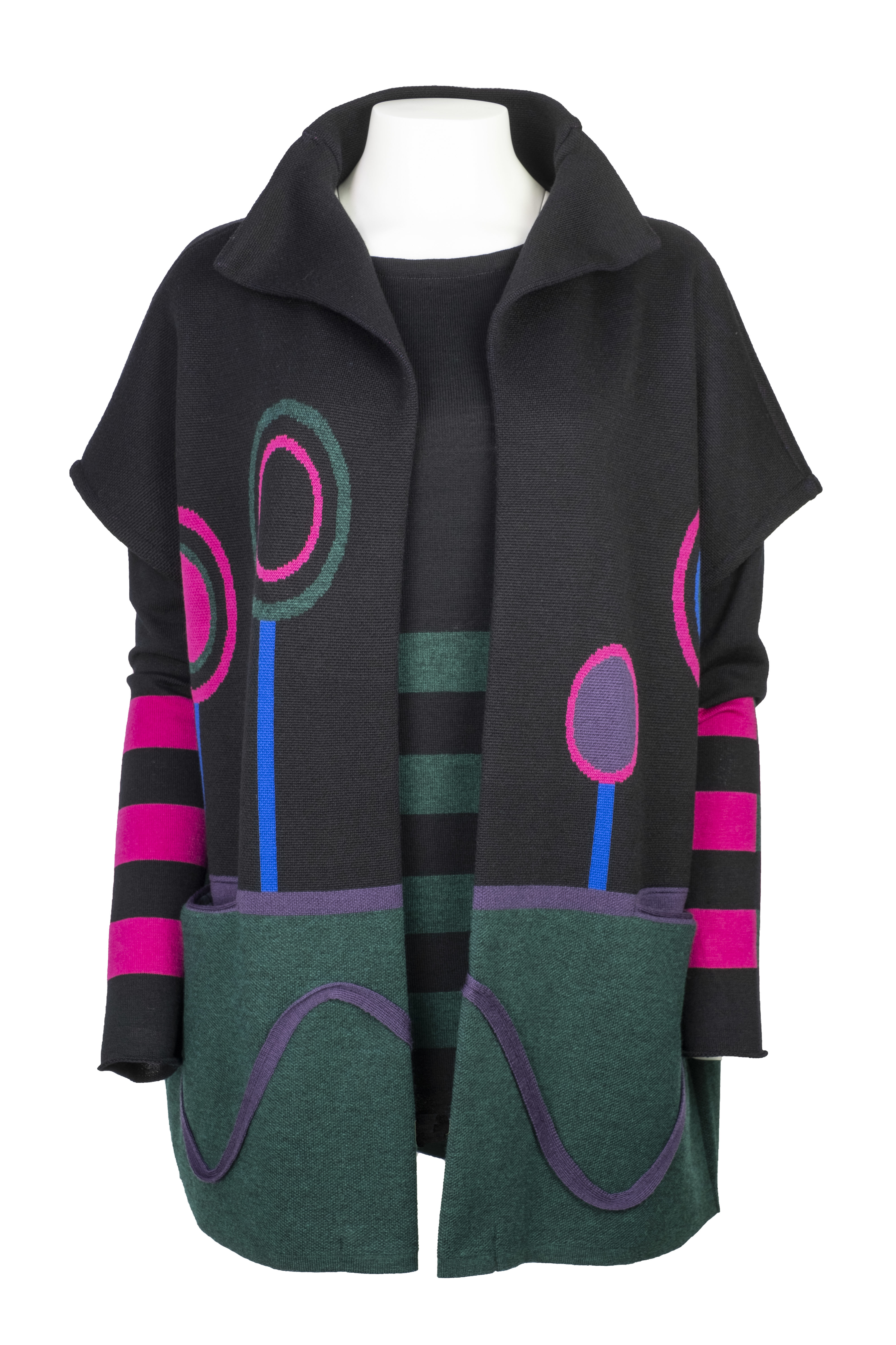 Karvinen Planeta vest H036 zwart groen fuchsia
