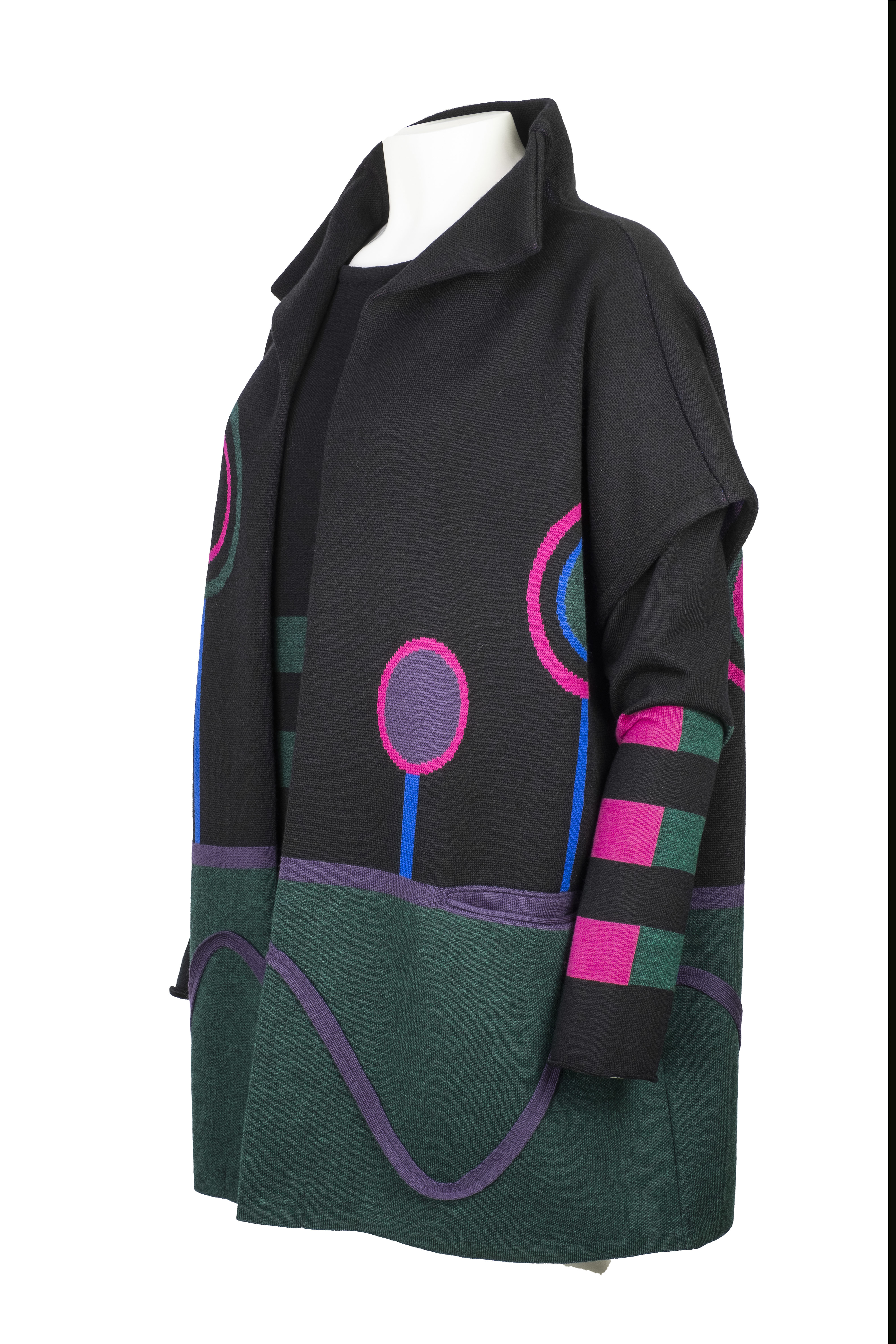 Karvinen Planeta vest H036 zwart groen fuchsia