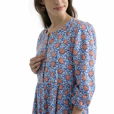Zen Ethic zomerjurk Daisy Hibis blue ocean, blauw rood