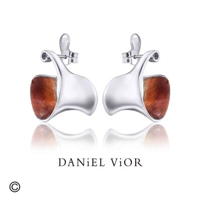 Daniel Vior Zilveren Oorbellen Espiral Oranje/Rood Daniel Vior Zilveren Oorbellen Espiral Oranje/Rood