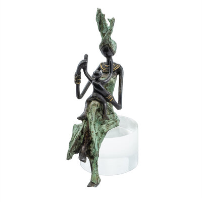 Bronzen beeld moeder met kind | 21 cm hoog | groen Bronzen beeld moeder met kind | 21 cm hoog | groen