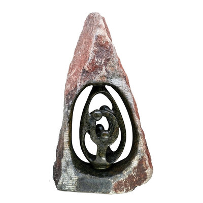 Speckstein Skulptur Familie 4 Personen grün 36 cm