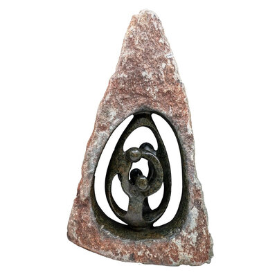 Speckstein Skulptur Familie 4 Personen grün 36 cm