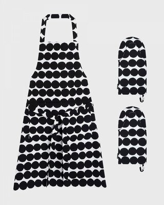 Marimekko vaisselle Oiva ensemble tablier/moufle de four noir Marimekko vaisselle Oiva ensemble tablier/moufle de four noir