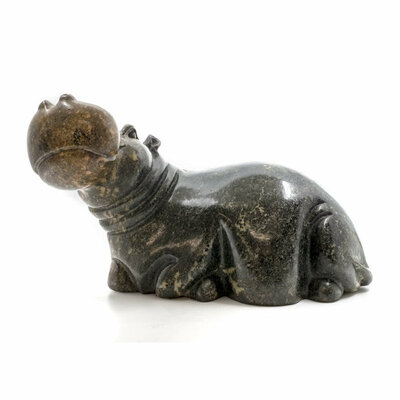 Statue hippopotame couché vert 34 cm