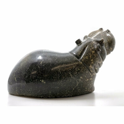Statue hippopotame couché vert 34 cm