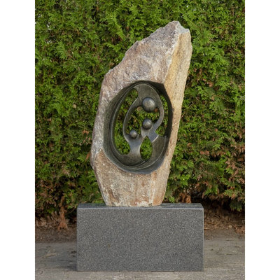Stenen beeld familie 3 personen, 89 cm, groen Stenen beeld familie 3 personen, 89 cm, groen