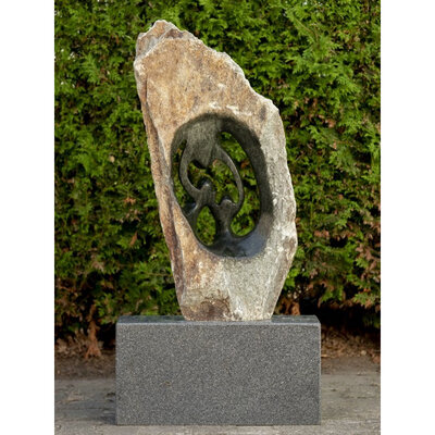 Stenen beeld familie 3 personen, 89 cm, groen Stenen beeld familie 3 personen, 89 cm, groen