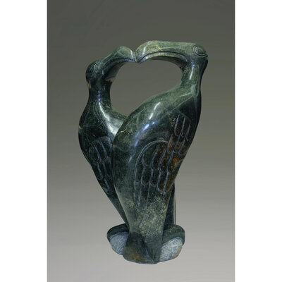 Stenen tuinbeeld Vogels 89 cm, groen