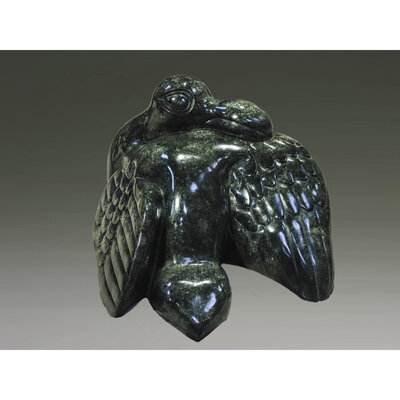 Stenen tuinbeeld Vogel 40 cm, groen