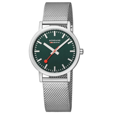 Mondaine Horloge Classic 36 mm mat-groen milanees Mondaine Horloge Classic 36 mm mat-groen milanees