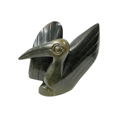 Stenen beeld, River bird, Fruit serpentine 28 cm