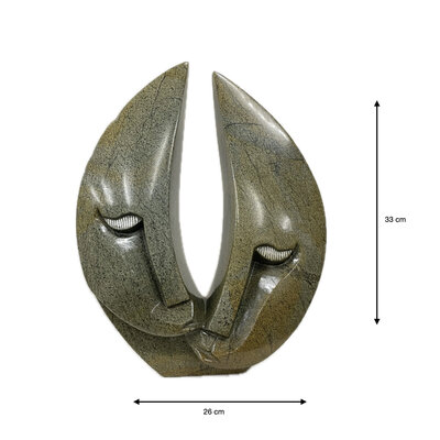 Stenen beeld, Twin heads, Fruit serpentine 33 cm