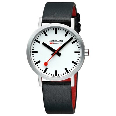 Mondaine Horloge Classic 40 mm mat zwarte vegan band Mondaine Horloge Classic 40 mm mat zwarte vegan band