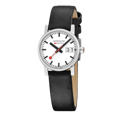 Mondaine Evo2 30 mm glanzend zwarte vegan band