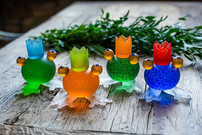 Glass Studio Borowski Candlestick Frosch Green. Glass Studio Borowski Candlestick Frosch Green.