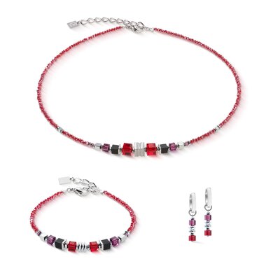 Coeur de Lion oorbellen 3044/ /0317 Wave Cube Flow silver-red