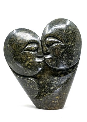 Stenen beeld heart lover 2 personen, 20 cm hoog, groen