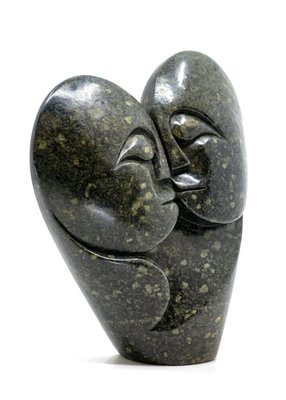 Stenen beeld heart lover 2 personen, 20 cm hoog, groen