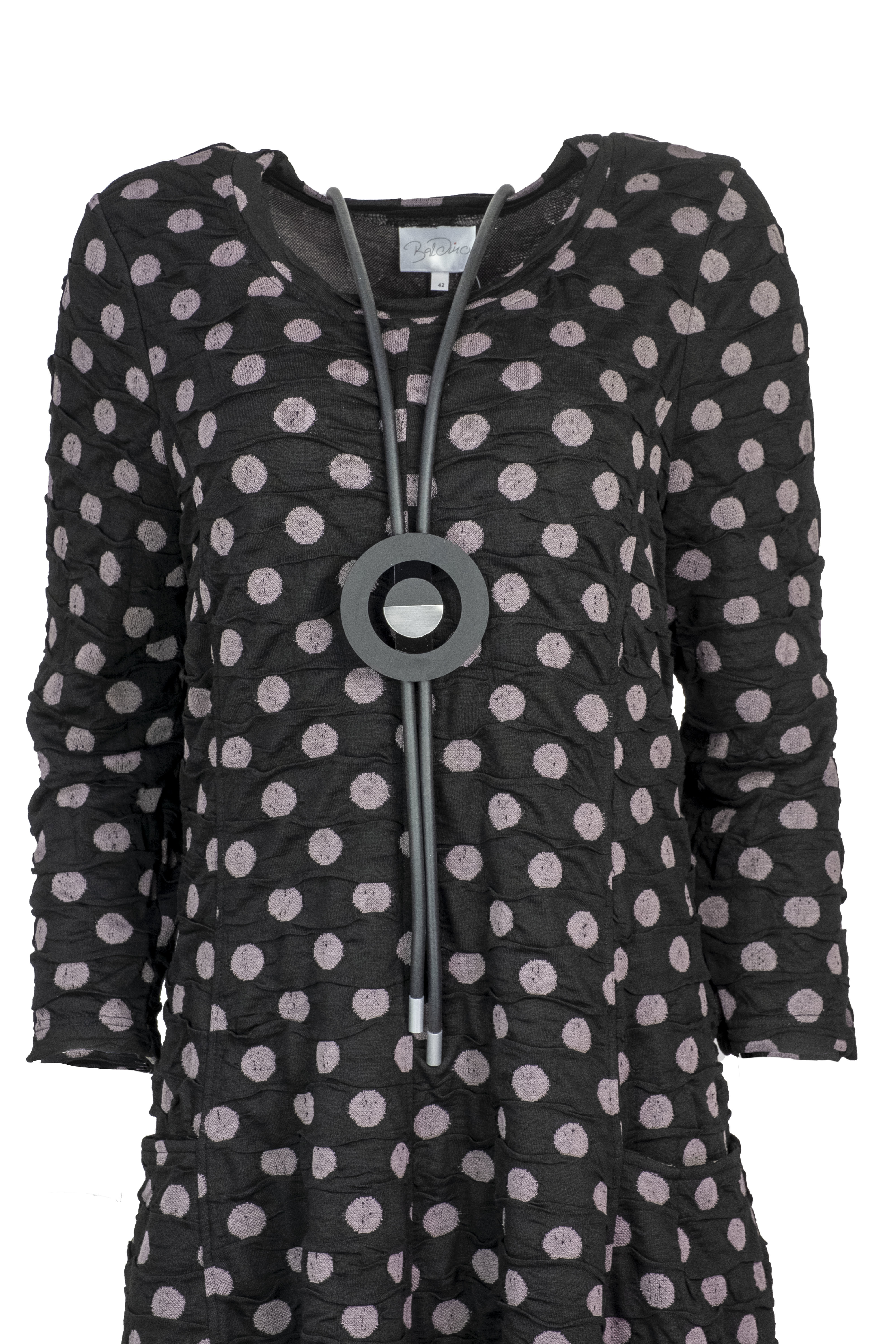 Baldino kleding lange jurk 3-399 zwart/grijs stip