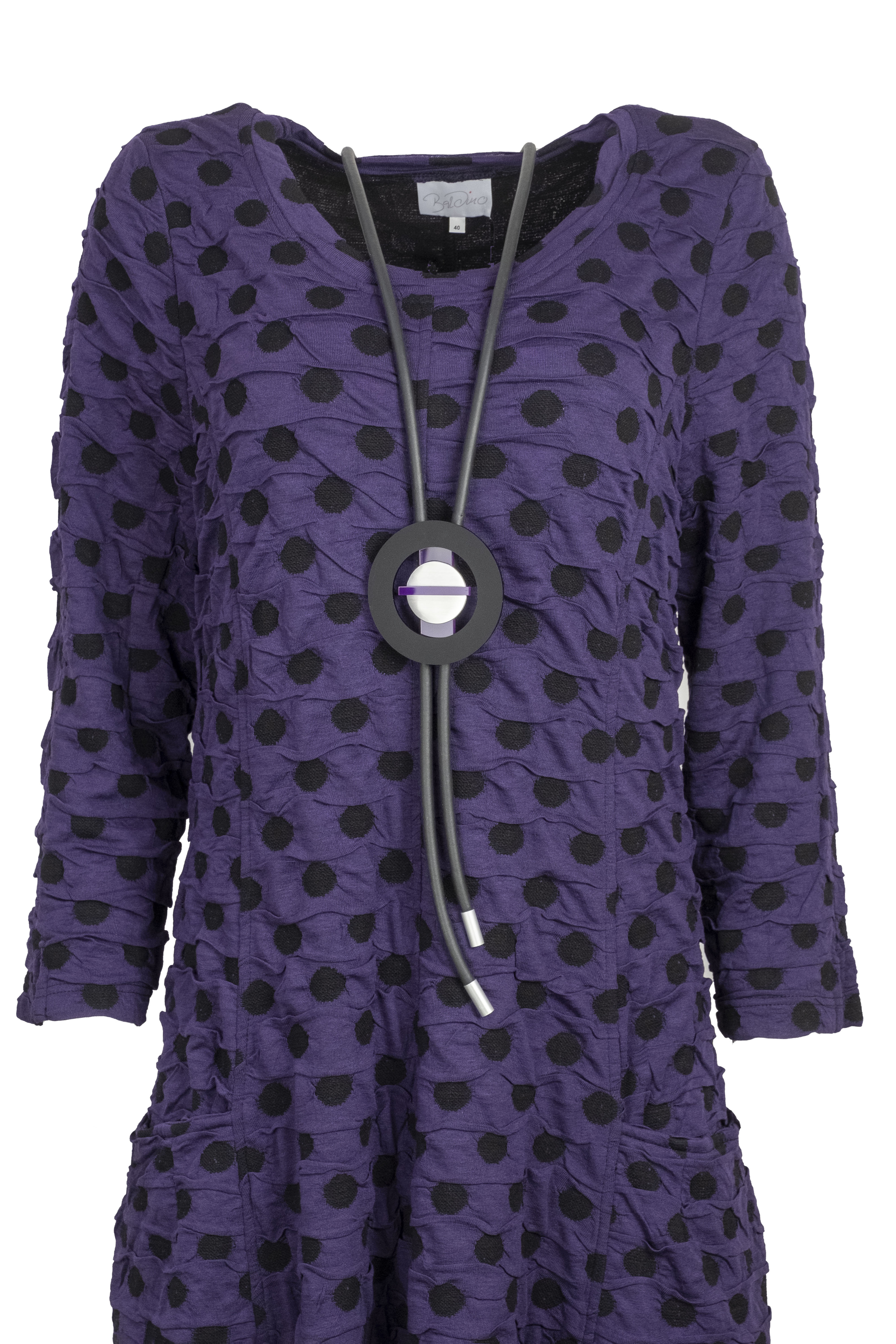 Baldino kleding lange jurk 3-399 paars/zwart stip