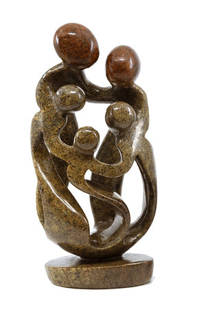 Speksteen beeld familie 5 personen | 25 cm hoog | bruin