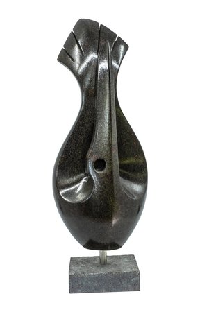 Stenen beeld uniek vogel, Stretching bird op sokkel, Tengenenge stenen dier