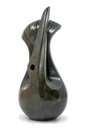Stenen beeld uniek vogel, Stretching bird, Tengenenge 30 cm stenen dier