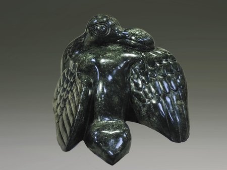 Stenen tuinbeeld vogel uniek, Wassende vogel groot, stenen dier groen