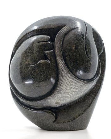 Stenen beeld embryo glad 1 persoon, 22 cm hoog, groen