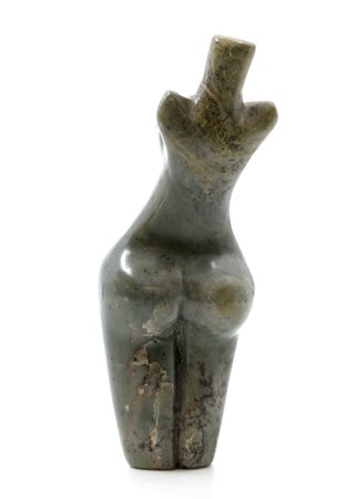 Stenen beeld torso staand 1 persoon, 13 cm hoog, groen