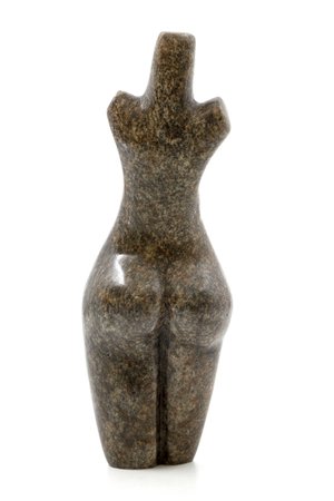 Stenen beeld torso staand 1 persoon, 15 cm hoog, bruin