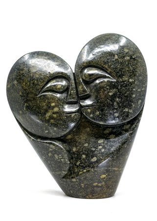 Stenen beeld heart lover 2 personen, 20 cm hoog, groen