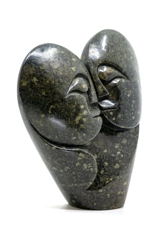 Stenen beeld heart lover 2 personen, 20 cm hoog, groen