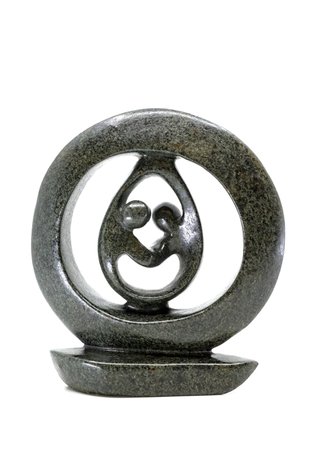 Stenen beeld ring liefdespaar relatie, familie, echtpaar twee personen 16 cm hoog, groen