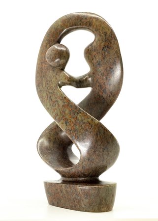 Stenen beeld twisted lover familie twee personen 20 cm hoog, groen