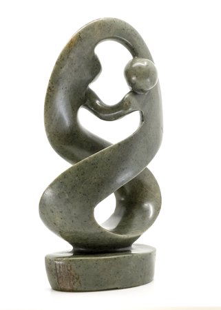 Stenen beeld twisted lover familie twee personen 21 cm hoog, groen
