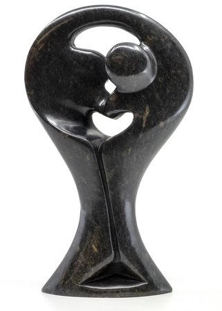 Stenen beeld standing lover familie twee personen 16 cm hoog, zwart