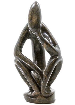 Stenen beeld denker abstract 1 denkend persoon, 13 cm hoog, bruin